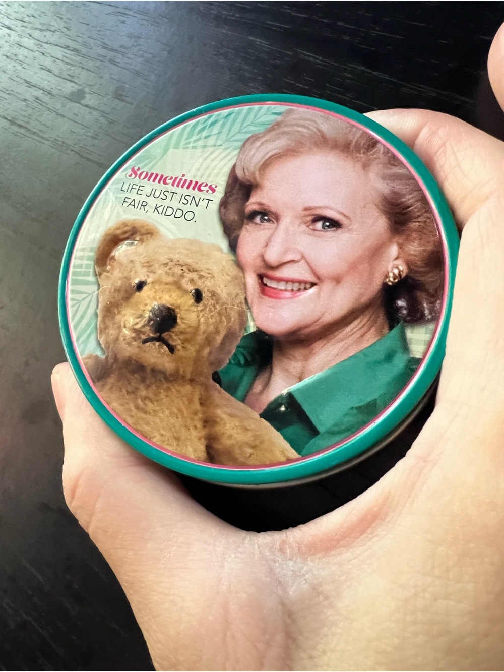 Betty white Golden Girls theme Teal Round Tin